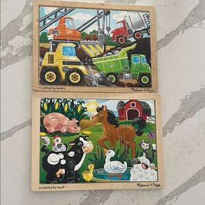Melissa & Doug Vibrant Farm and Construction  12 pieces wood tray puzzles